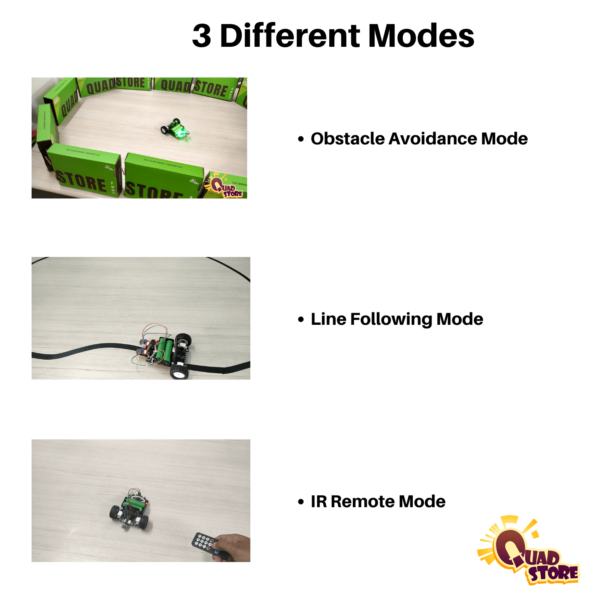 Quad Store 3in1 Smart Car with Obstacle Avoidance, Line Following and IR Remote Control Compatible with BBC Microbit (without microbit) - Image 2